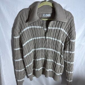 Hollister Preppy Cable Knit Sweater L Quarter Zip Varsity Tennis Old Money Style